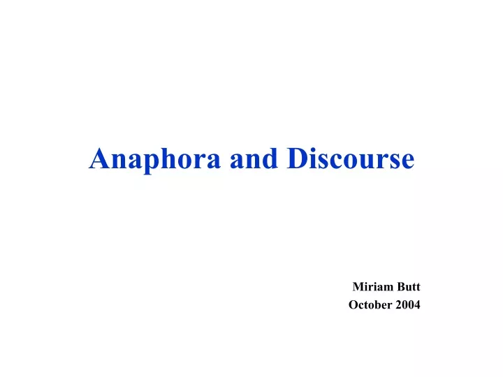 anaphora and discourse
