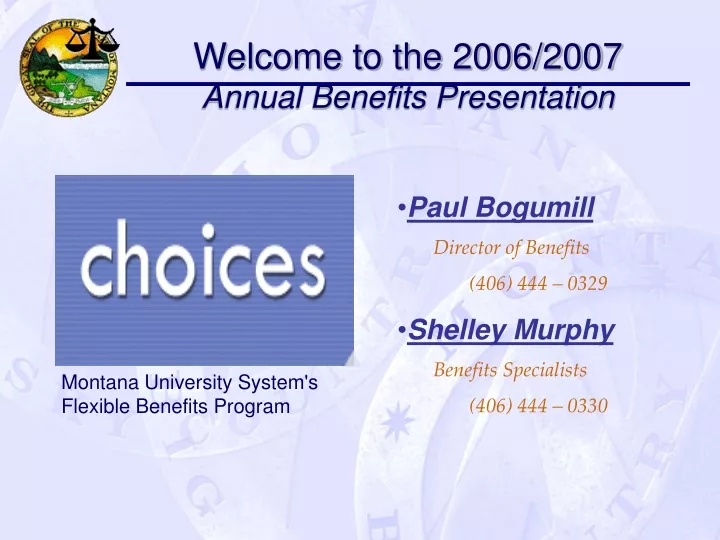 welcome to the 2006 2007 annual benefits