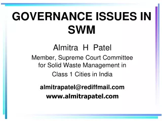 GOVERNANCE ISSUES IN SWM
