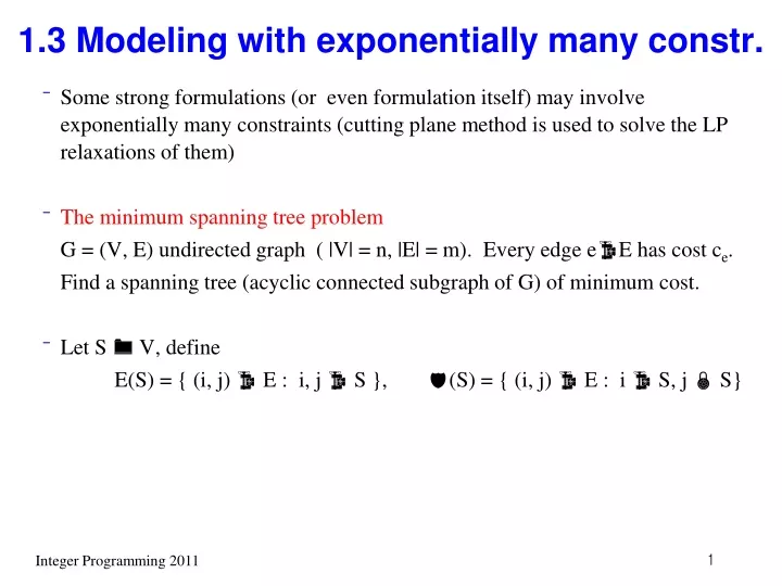 1 3 modeling with exponentially many constr
