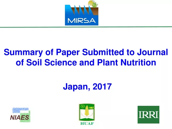 summary of paper submitted to journal of soil