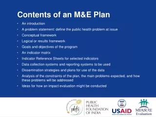 Contents of an M&amp;E Plan