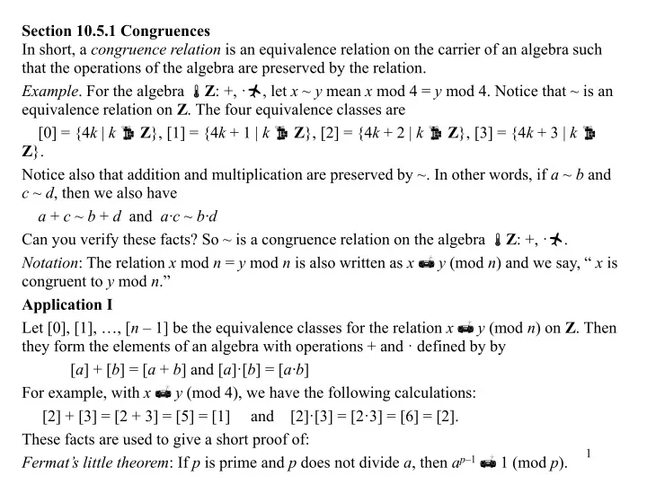 section 10 5 1 congruences in short a congruence