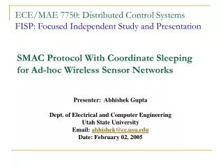 ECE/MAE 7750: Distributed Control Systems FISP: Focused Independent Study and Presentation