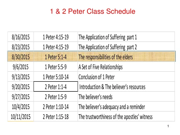 1 2 peter class schedule