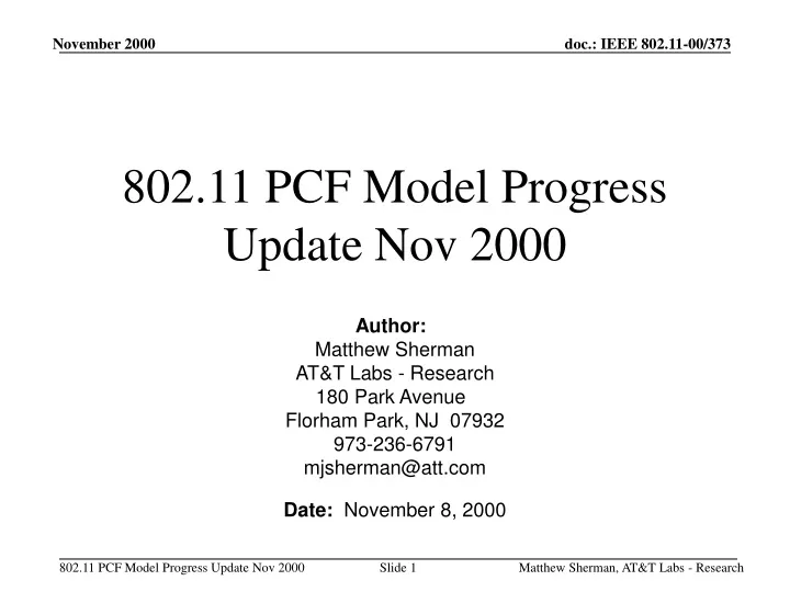 802 11 pcf model progress update nov 2000