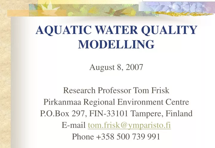 aquatic water quality modelling
