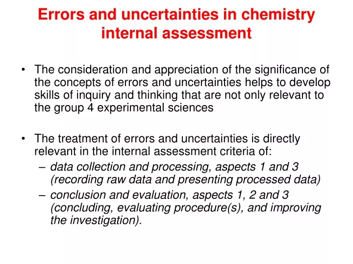 errors and uncertainties in chemistry internal assessment