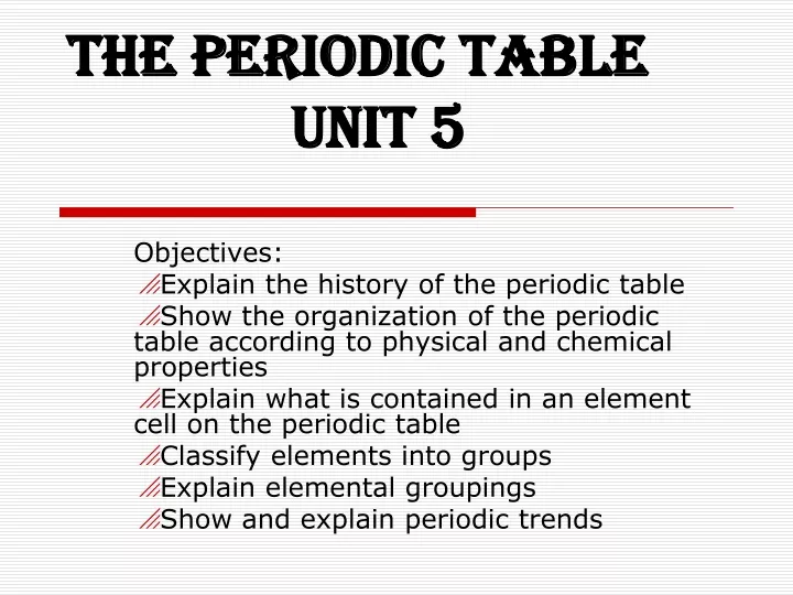 the periodic table unit 5