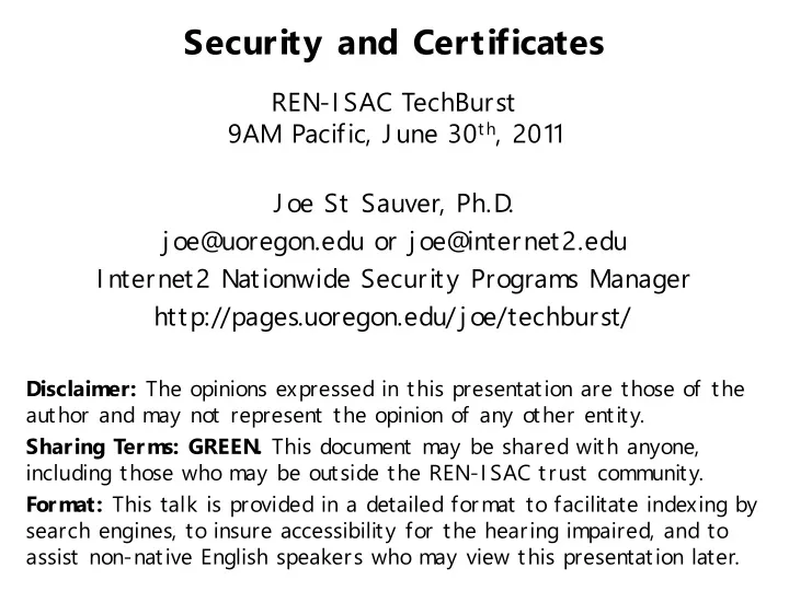 security and certificates