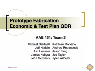 Prototype Fabrication Economic &amp; Test Plan QDR