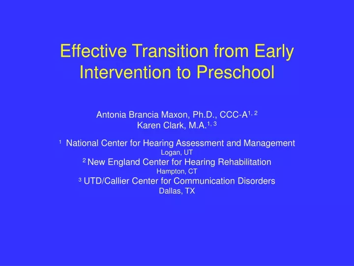 effective transition from early intervention to preschool