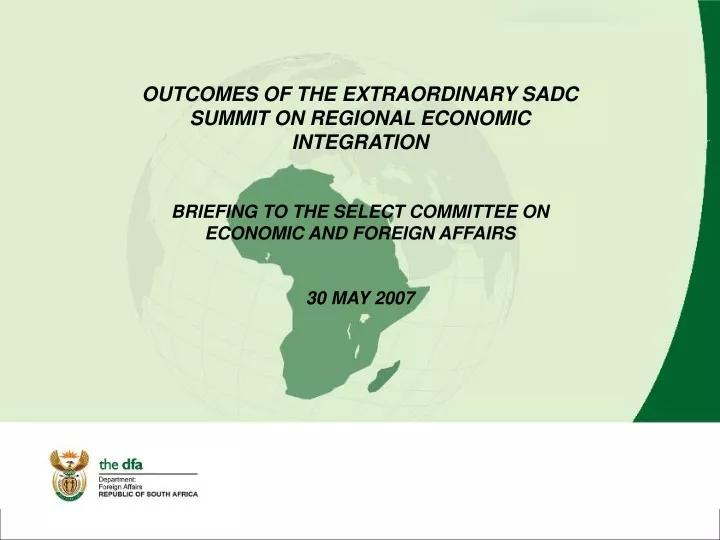 outcomes of the extraordinary sadc summit