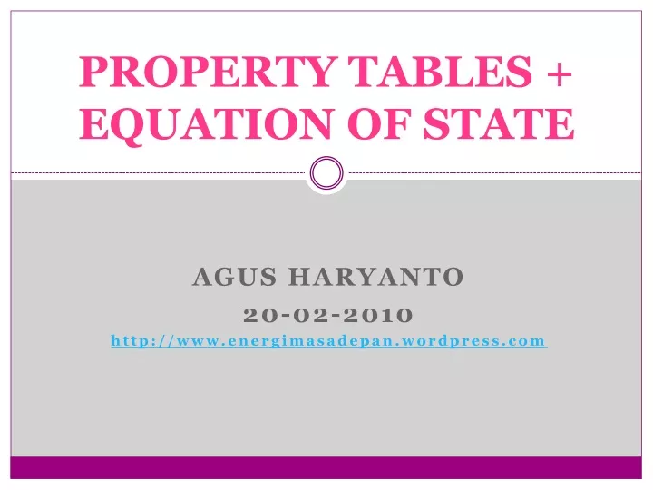 property tables equation of state