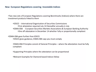 New  European Regulations covering  Investable Indices