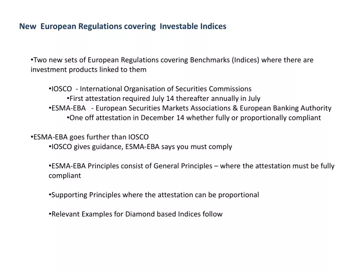 new european regulations covering investable indices