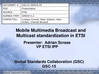 Mobile Multimedia Broadcast and Multicast  standardization  in ETSI