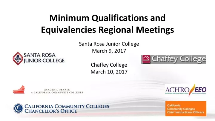 minimum qualifications and equivalencies regional meetings