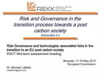Risk and Governance in the transition process towards a post carbon society Deliverable 4.2