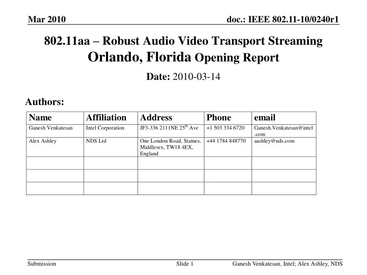 802 11aa robust audio video transport streaming orlando florida opening report