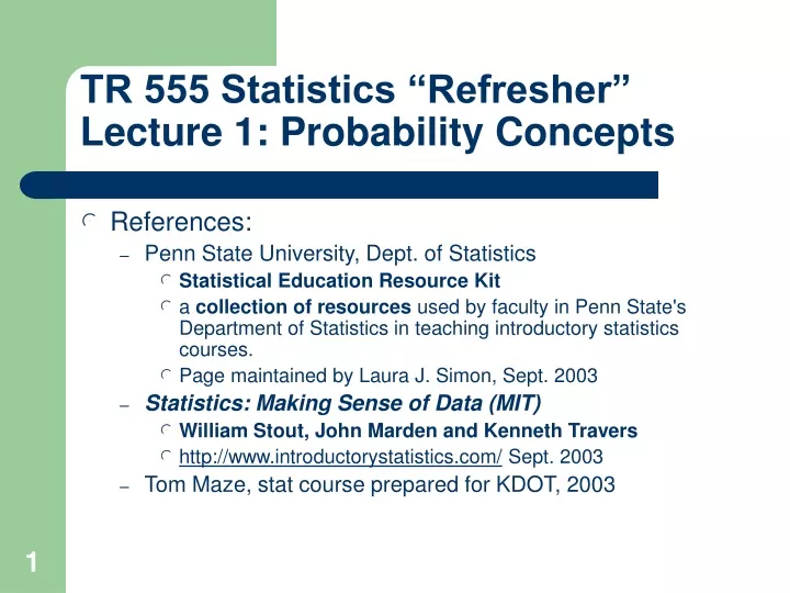 tr 555 statistics refresher lecture 1 probability concepts