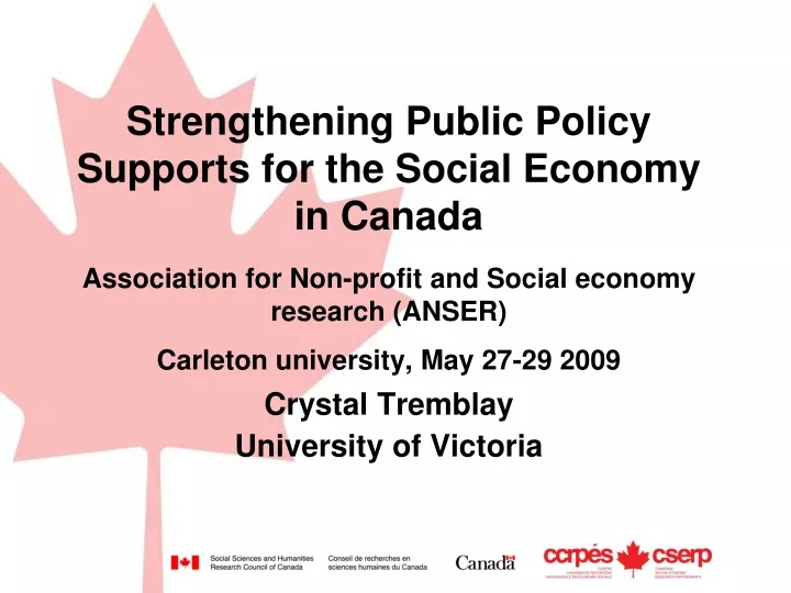 strengthening public policy supports for the social economy in canada