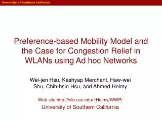 Preference-based Mobility Model and the Case for Congestion Relief in WLANs using Ad hoc Networks