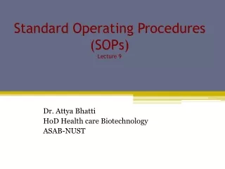 Standard Operating Procedures (SOPs) Lecture 9