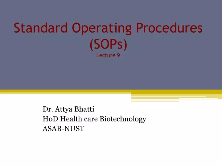 standard operating procedures sops lecture 9