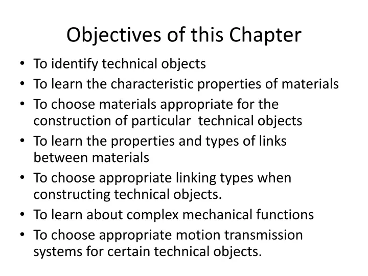 objectives of this chapter