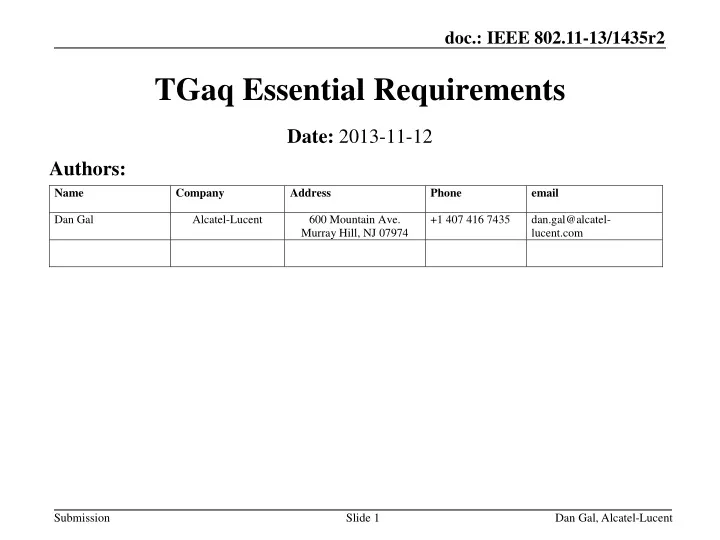 tgaq essential requirements