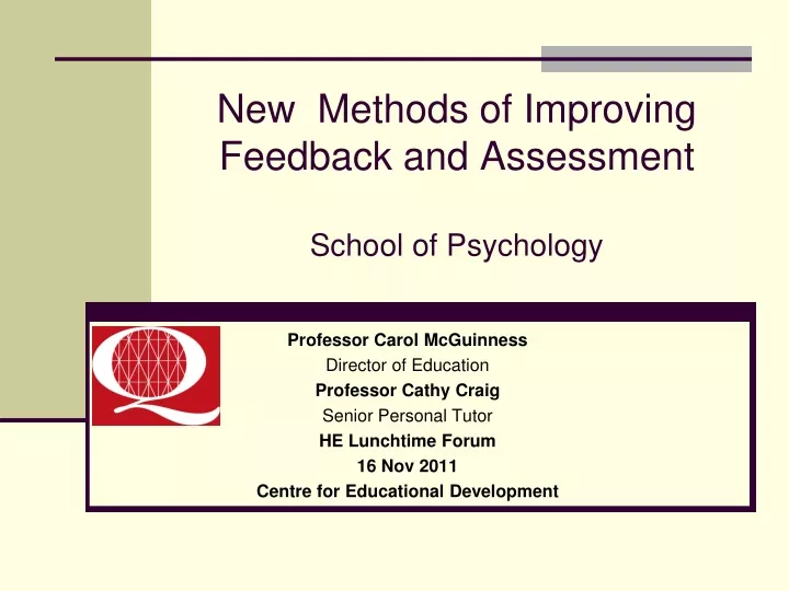new methods of improving feedback and assessment school of psychology