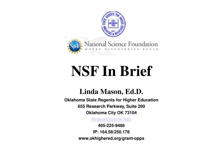 nsf in brief linda mason ed d oklahoma state