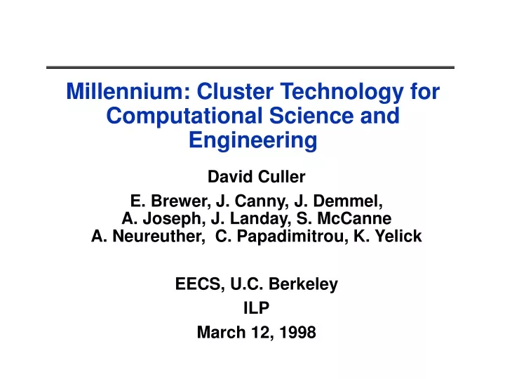 millennium cluster technology for computational science and engineering