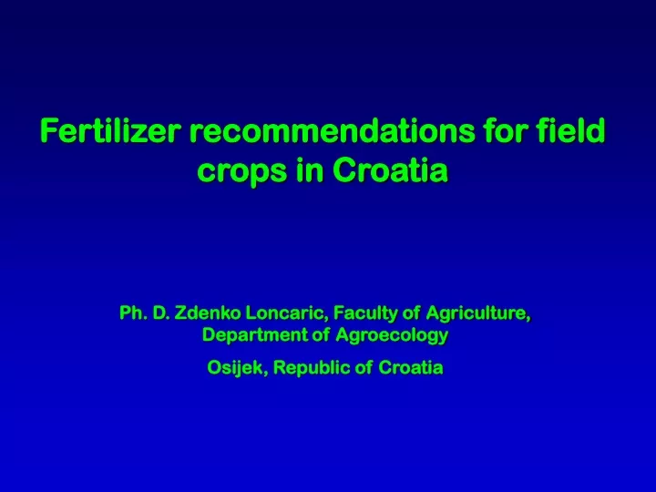 fertilizer recommendations for field crops