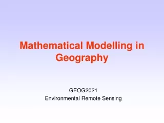Mathematical Modelling in Geography