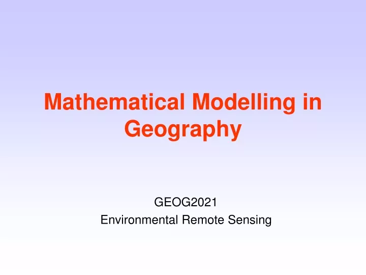 mathematical modelling in geography