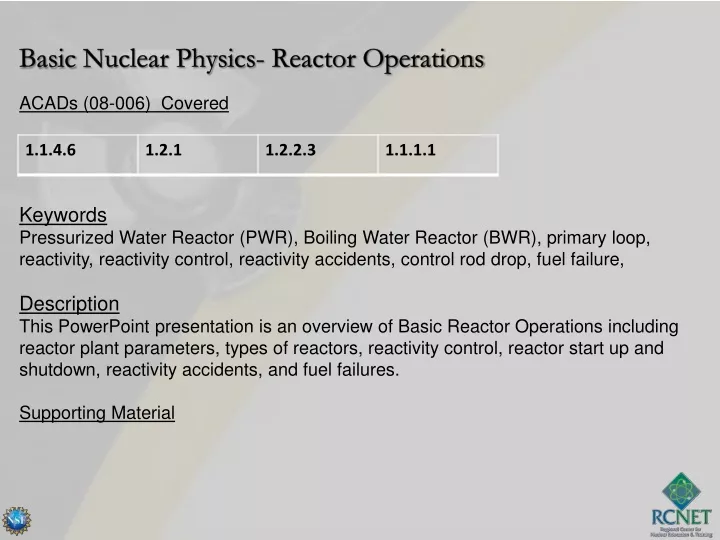 basic nuclear physics reactor operations