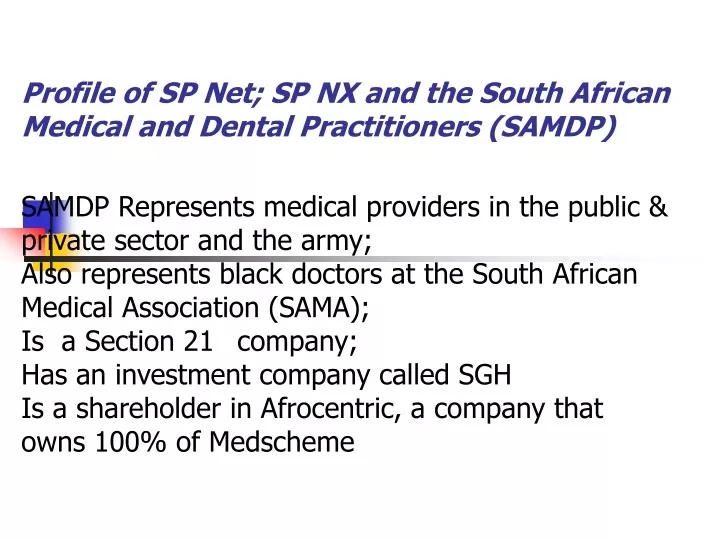 profile of sp net sp nx and the south african