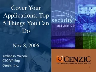 Cover Your Applications: Top 5 Things You Can Do  Nov 8, 2006