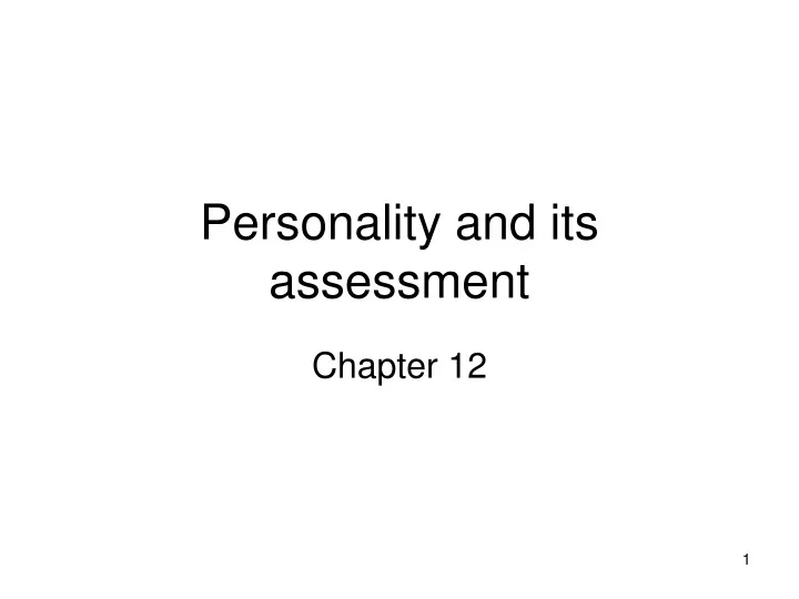 personality and its assessment