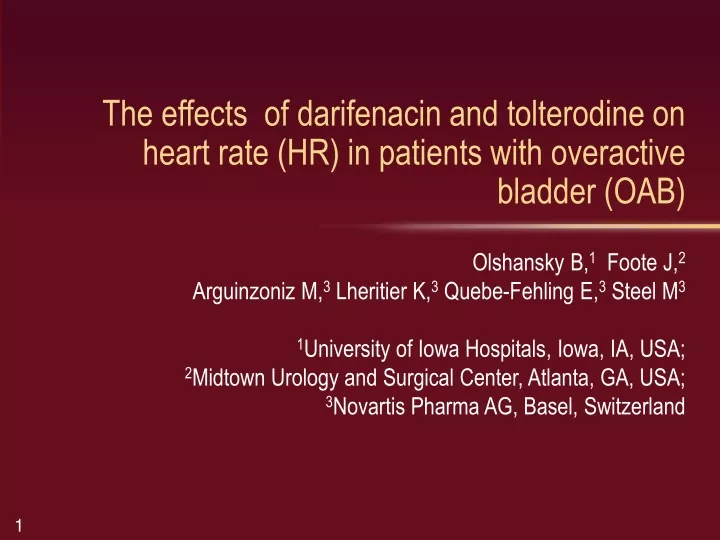 the effects of darifenacin and tolterodine on heart rate hr in patients with overactive bladder oab