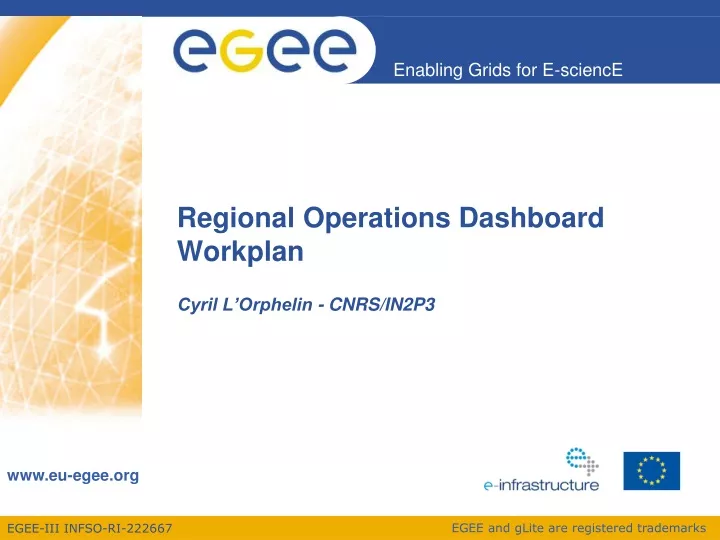 regional operations dashboard workplan