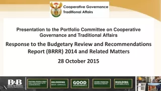 Presentation to the Portfolio Committee on Cooperative Governance and Traditional Affairs