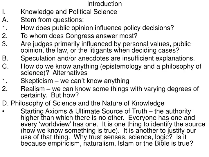 introduction knowledge and political science stem
