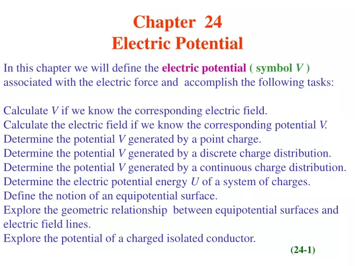 chapter 24 electric potential in this chapter