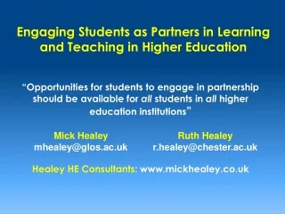 Engaging Students as Partners in Learning and Teaching in Higher Education