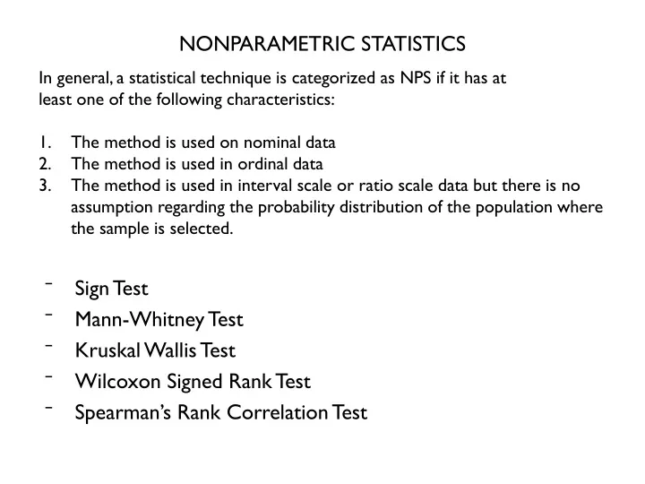nonparametric statistics in general a statistical