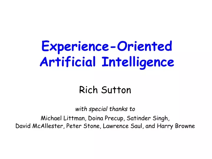 experience oriented artificial intelligence