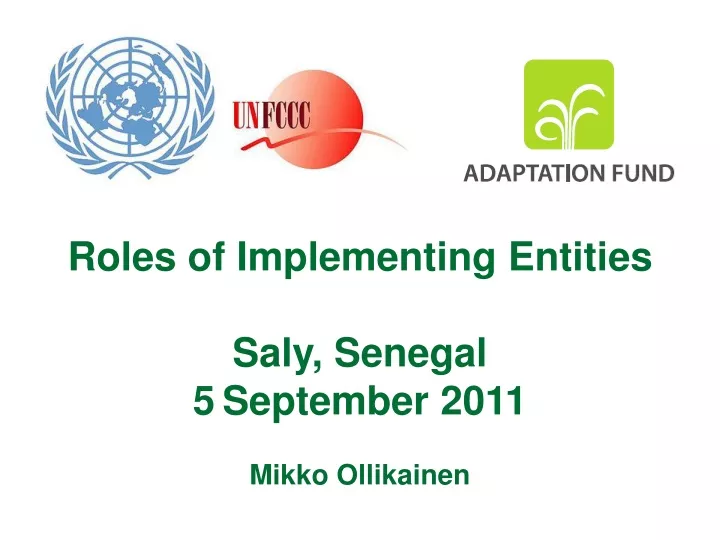 roles of implementing entities saly senegal